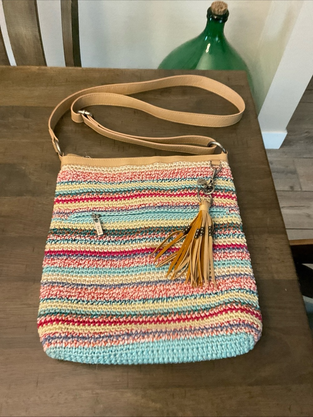 The Sak Lucia Crochet Crossbody Bag - Multi-Color Boho Purse W/ Tassal